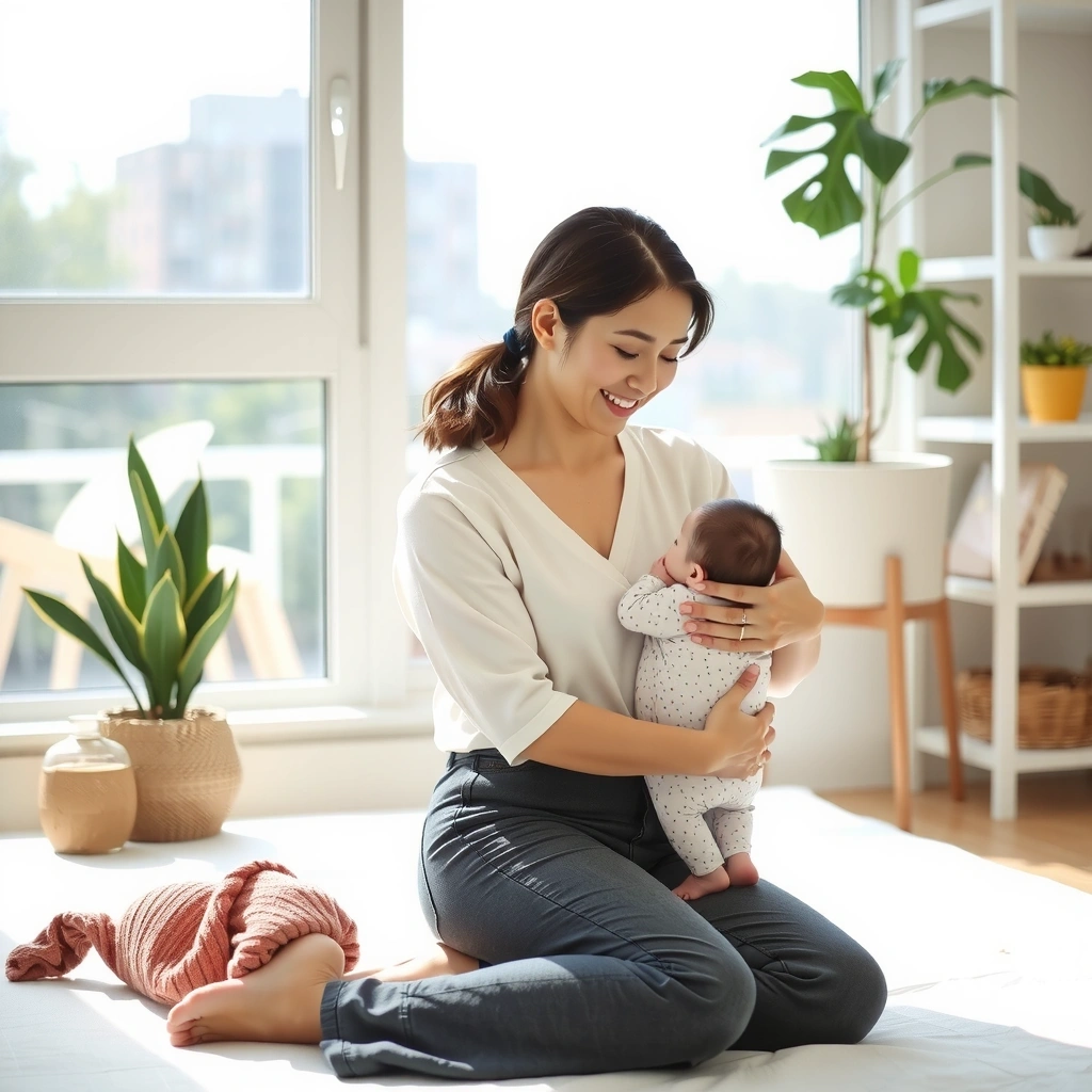 Maman allaitant avec un sourire serein